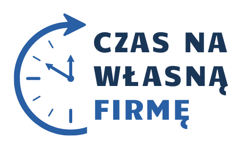 logo: zegar i napis czas na własną firmę