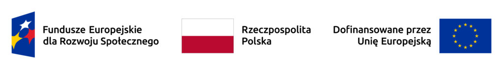 logotypy fundusze europejskie dla rozwoju społecznego, flaga RP, dofinansowane przez UE