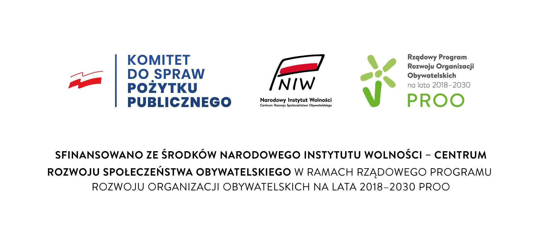 Logotypy: komitet ds pożytku publicznego, NIW, PROO, sfinansowano ze środków narodowego instytutu wolności - centrum rozwoju organizacji obywatelskich na lata 2018-2030