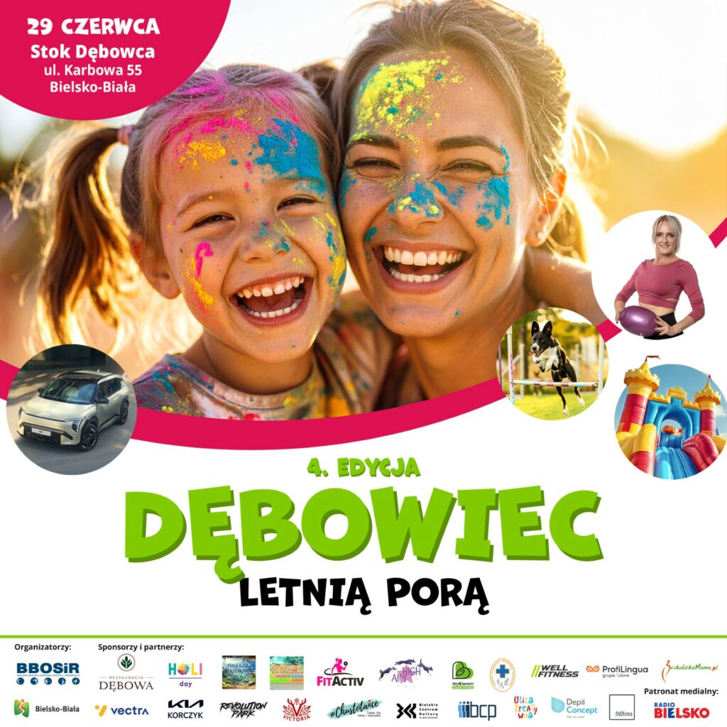 Plakat informujący o 4 Edycji Pikniku Dębowiec Letnią Porą