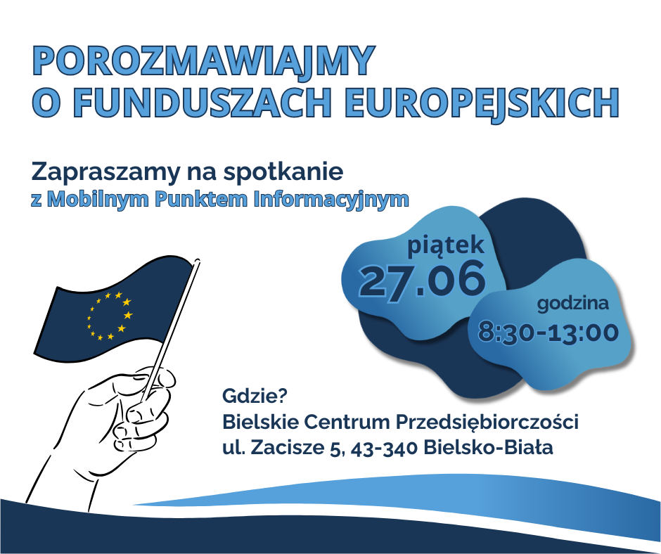 Obrazek zapraszający do skorzystania z usług Mobilnego Punktu Informacyjnego Funduszy Europejskich
