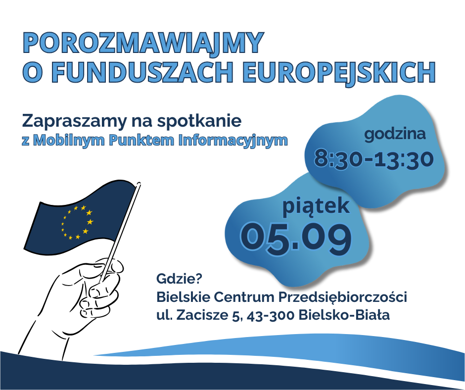 Obrazek zapraszający do skorzystania z usług Mobilnego Punktu Informacyjnego Funduszy Europejskich