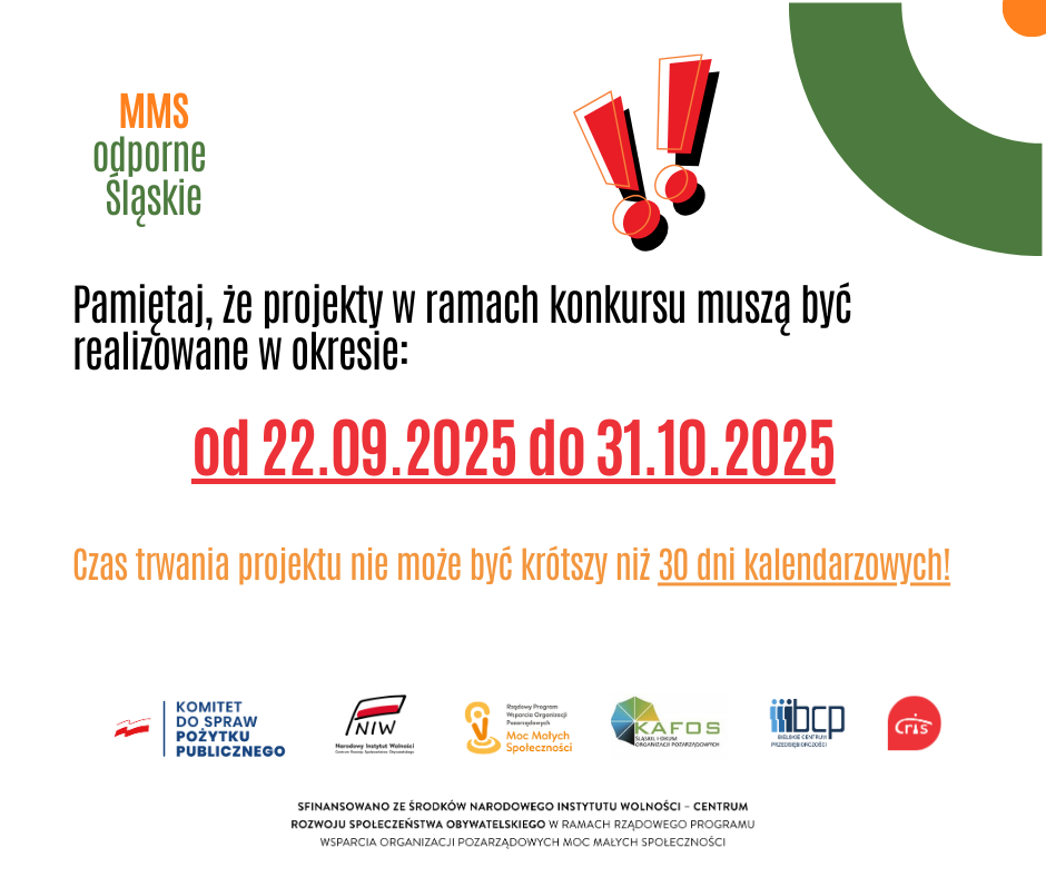 okres realizacji projektów 22.09-31.10, logotypy projektowe