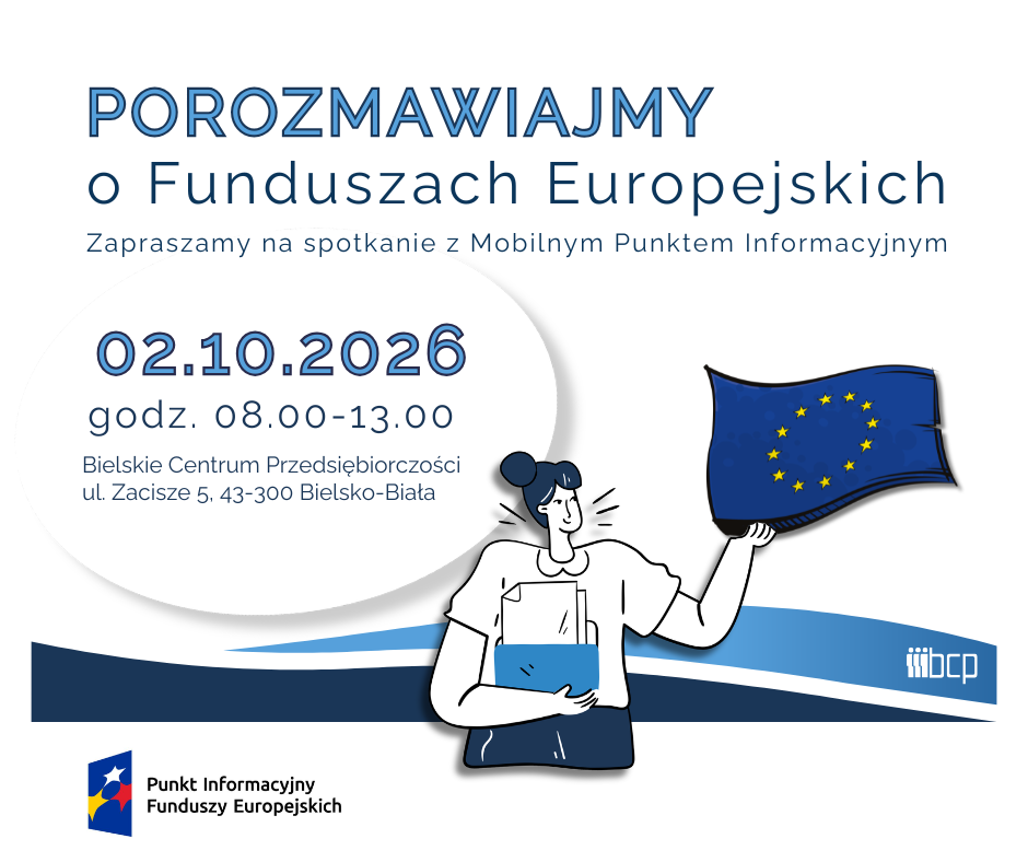 Obrazek zapraszający do skorzystania z usług Mobilnego Punktu Informacyjnego Funduszy Europejskich